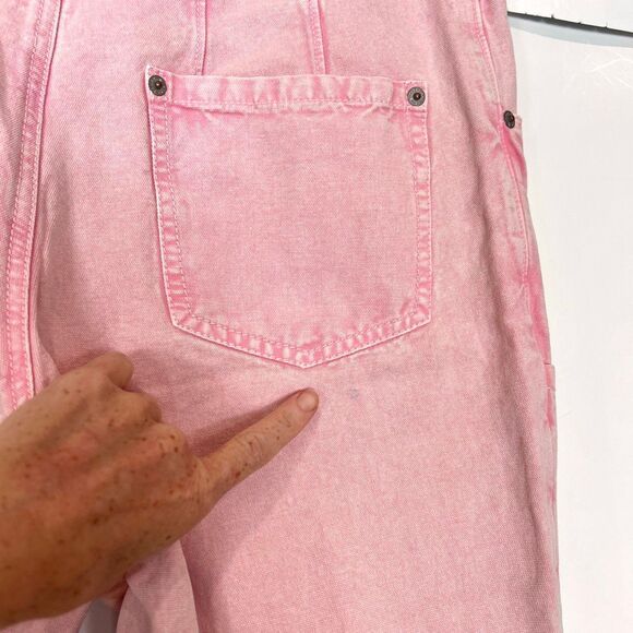 Free People Jeans Pants Pink Denim 8 Cargo Supersonic Slim Crop Trouser balloon - Picture 6 of 9